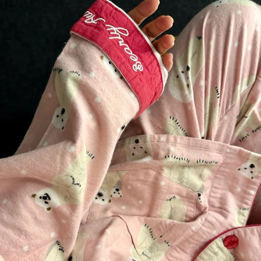 Women's Pajamas Set Cute Cartoon Print Sleepwear Elegant Top&pants 2Pcs Soft Cotton Pyjama Pour Femme Nightwear Loungewear