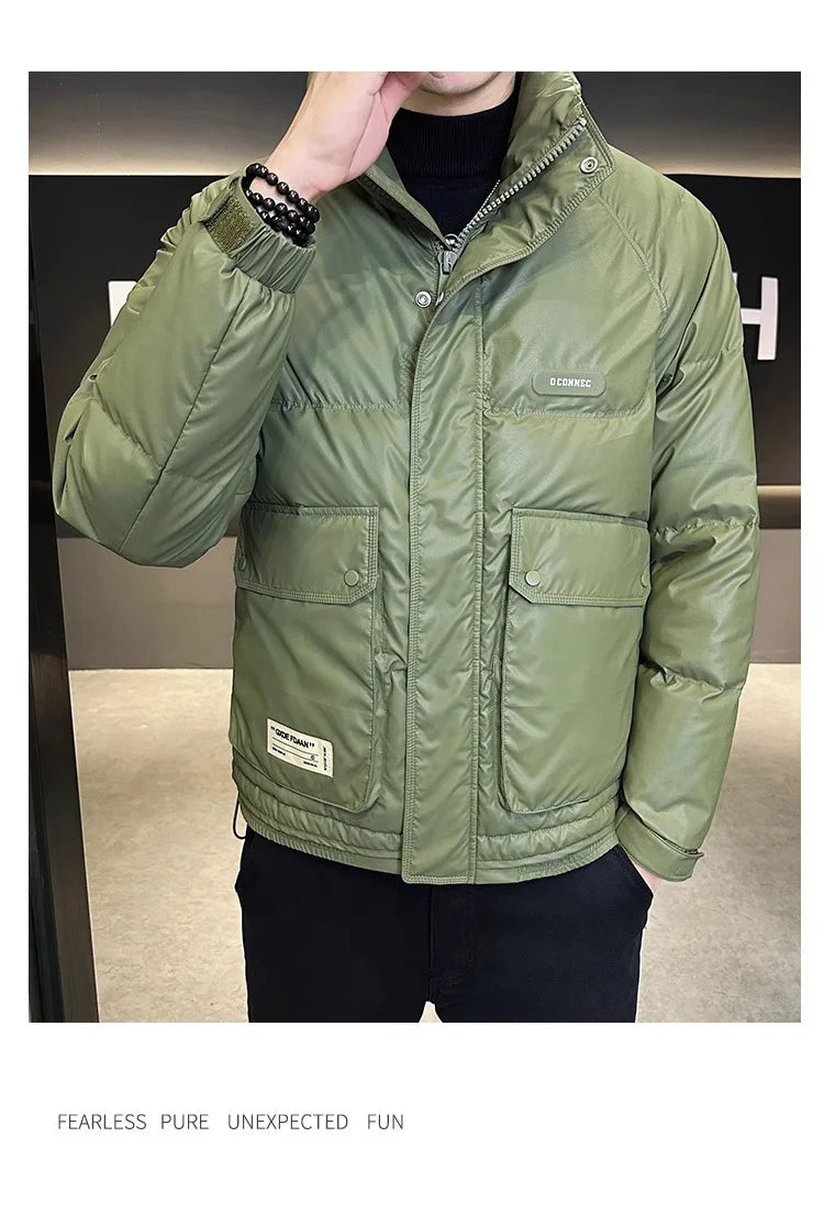 Autumn Winter Fashion Lightweight Down Jacket Men Trendy Short Stand Collar Thickened Warm Cold-Proof White Duck Down Jacket