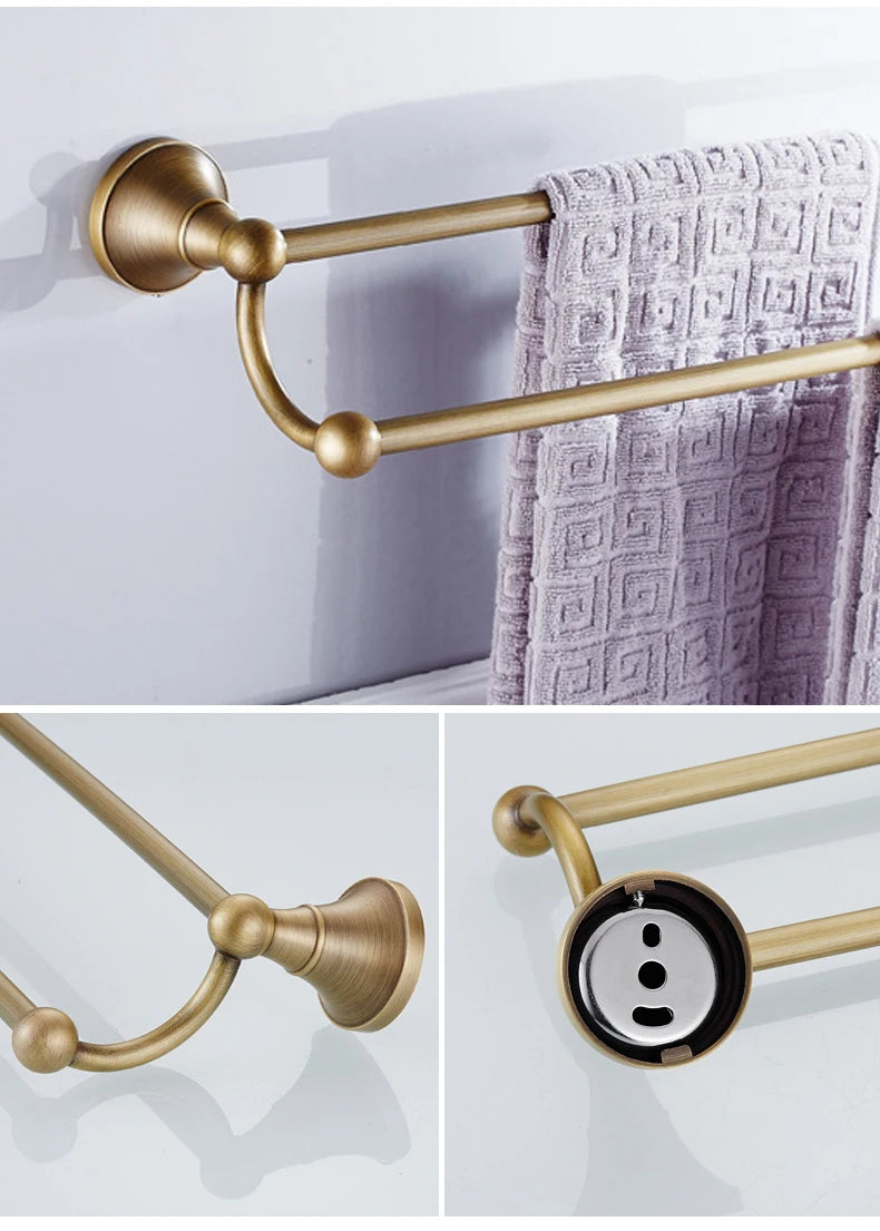 Antique brass plated wall-mounted towel rack bathroom hardware pendant set paper towel holder coat hook toilet brush ELA68A
