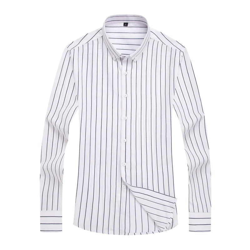 Men's Striped Shirt, Single-breasted Long-sleeved Shirts Autumn New Men Top Red Blue Black Slim Version Male Chemise Asian Size