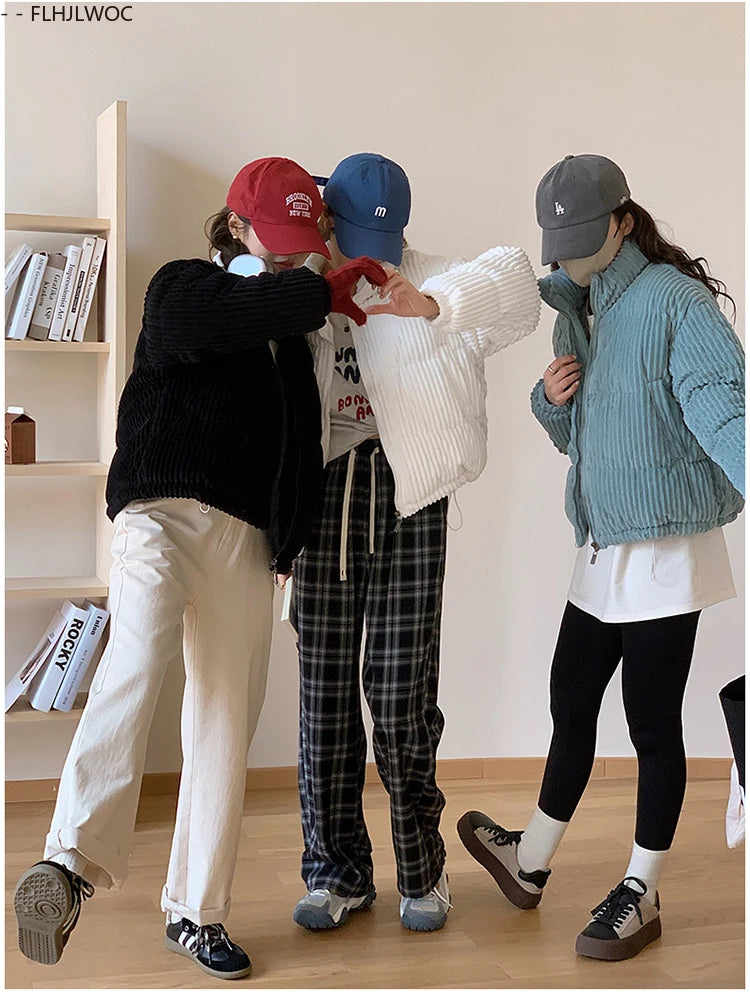 Corduroy Cotton 2025 Winter Turtleneck Warm Outerwear Coats Cake Korean Style Cute Girls Short Down Jacket Short Women Parkas