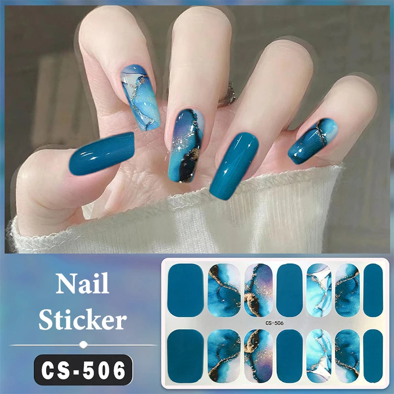 No Baking Lamp Waterproof Nail Wraps Full Cover Nail Stickers Firm And Not Easy To Fall Off 14 Nails/Set Multi Color Nail Patch