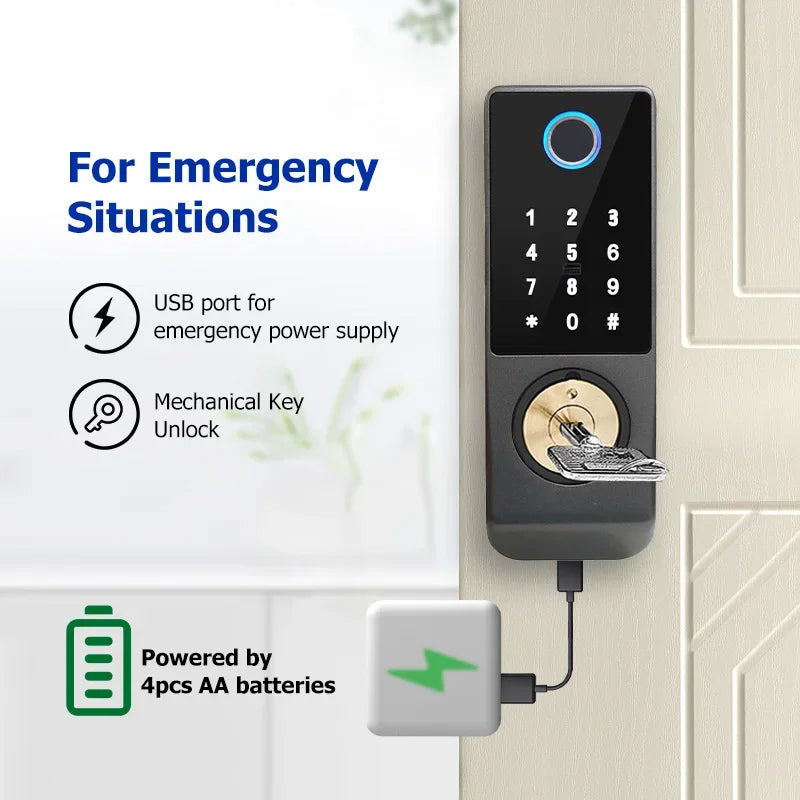 Tuya WIFI Smart Door Lock Double Side Fingerprint Lock Waterproof Outdoor Gate Passcode/IC Card /Key/Fingerprint/APP Unlock