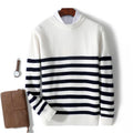 2024 Autumn/Winter New Round Neck 100% Pure Wool Sweater Men's Casual Loose Thick Sweater Striped Knitted Base Cashmere Sweaters