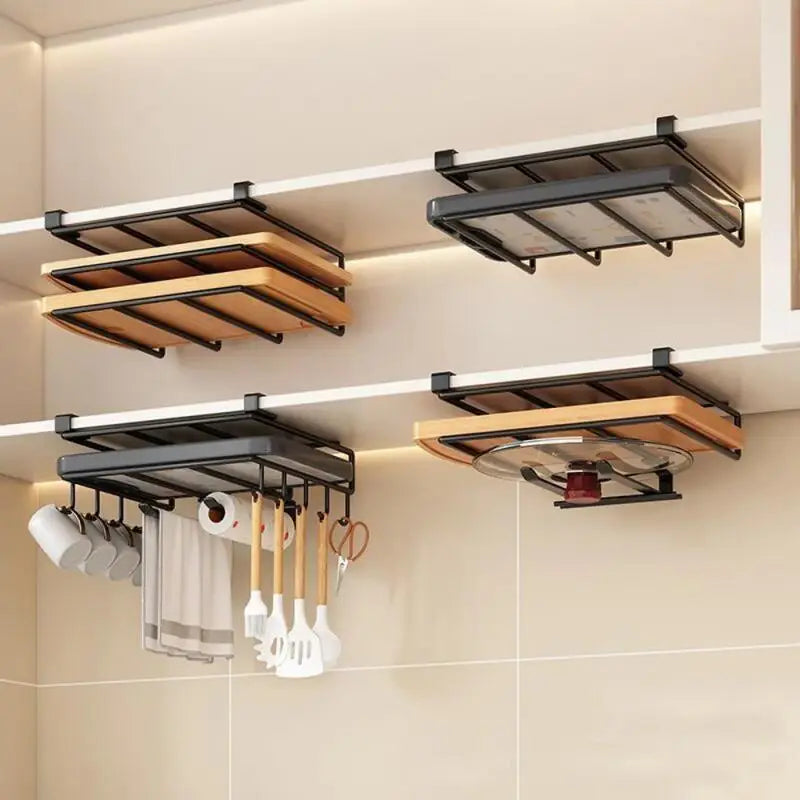 Cabinet Hanging Organizer Multi Purpose Hook Rack Kitchen Paper Towel Cutting Board Pot Lid Storage Hardware Organizer Kitchen