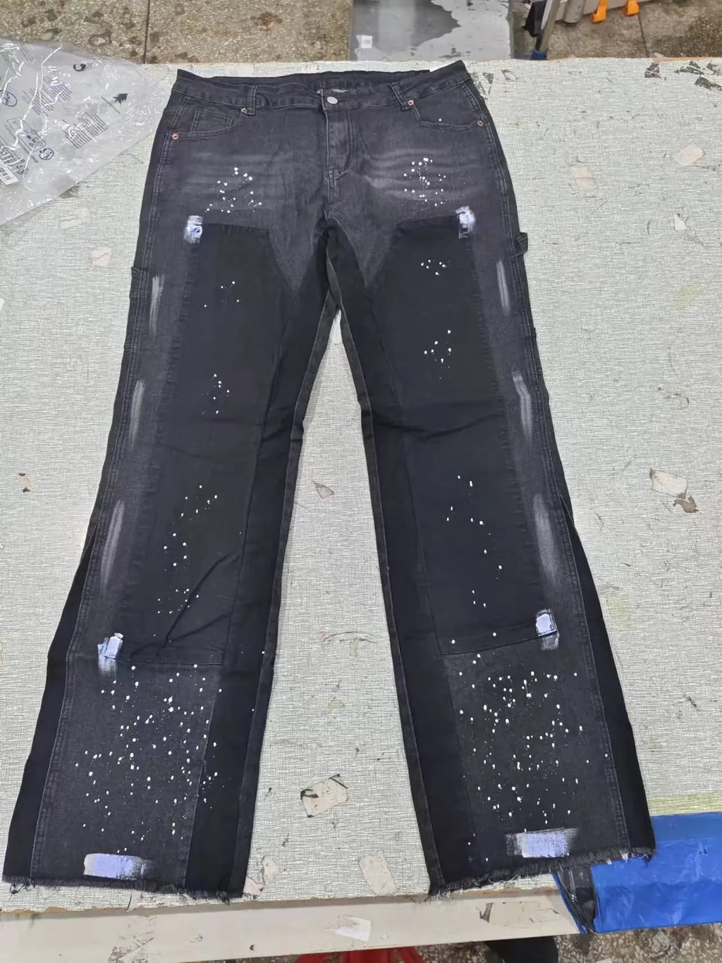 Mens Fashion Jeans Work Pants European American Style Workwear Elastic Patchwork Denim Layered Flared Pants S-XXL Streetwear