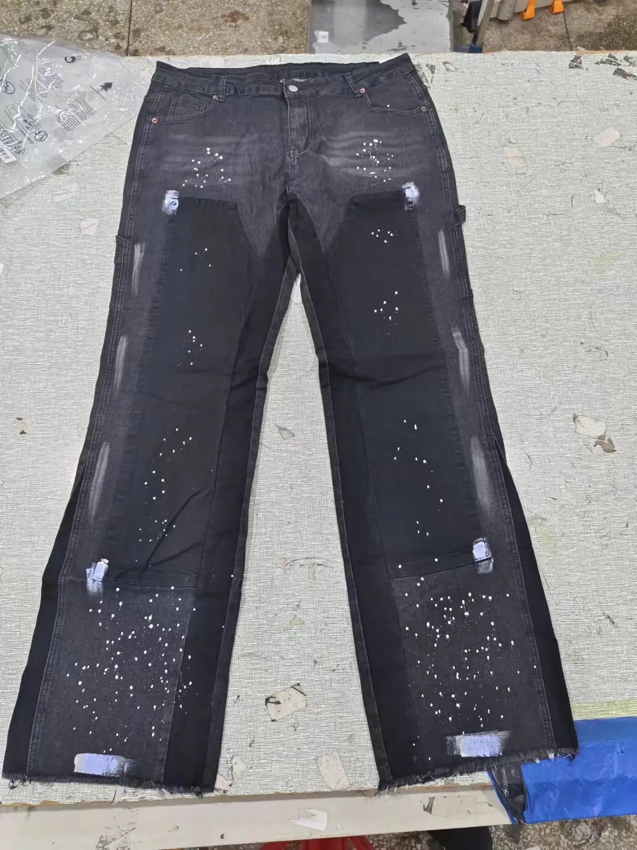 Mens Fashion Jeans Work Pants European American Style Workwear Elastic Patchwork Denim Layered Flared Pants S-XXL Streetwear