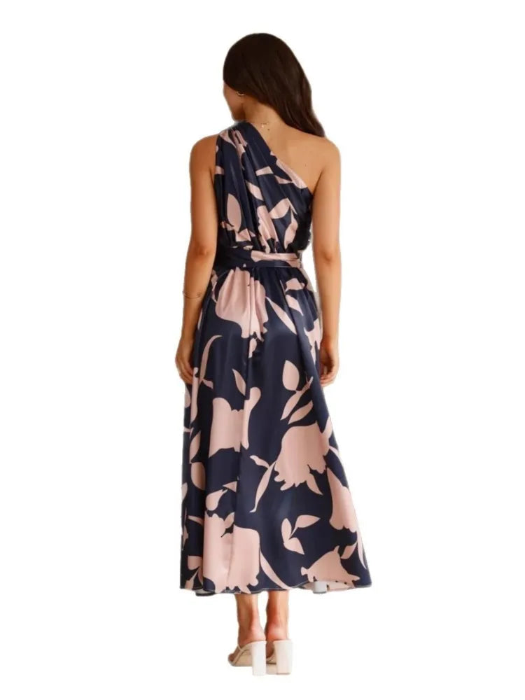 2025 Summer Fashion New Women's Sexy Vacation Dress Casual Elegant Bohemian Beach Skew Collar Off Shoulder Sashes Long Dresses