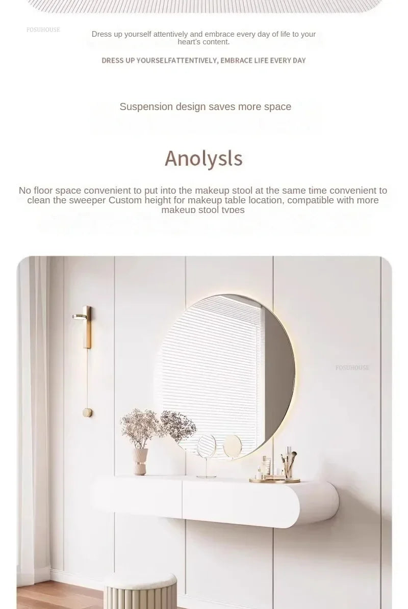 Off-white Hanging Dressing Table Minimalist Wall Mounted Vanity Unit with Mirror Bedroom Furniture Modern Design