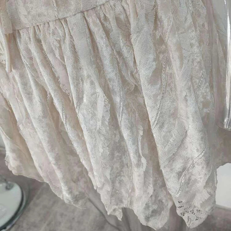 DEAT Fashion Velvet Lace Up Jacquard Spaghetti Strap Dress Women's Slim Fit Mini Irregular Dresses Summer New