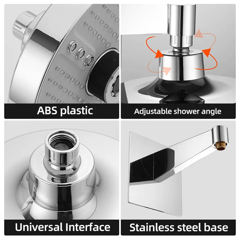 New 5 Functions Large Flow Ceiling Mounted Supercharge Shower Head 175MM Big Panel Round High Pressure Top Spray Rain Showerhead