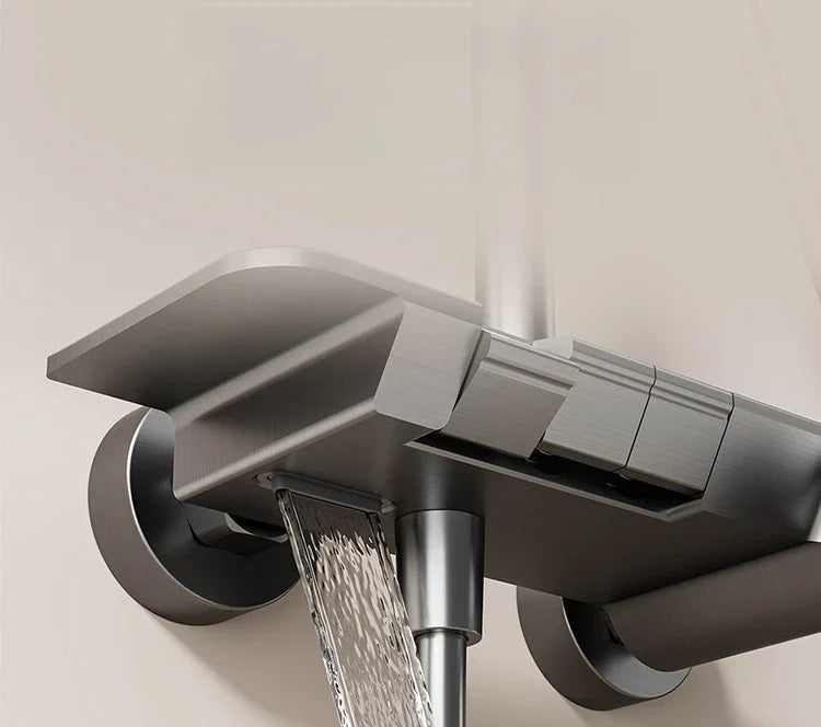 Grey Aluminum Shower Mixer Crane with Hand Shower Set Wall Mounted Bathroom Shower Faucet Set 3-way Rainlfall Showers System Set