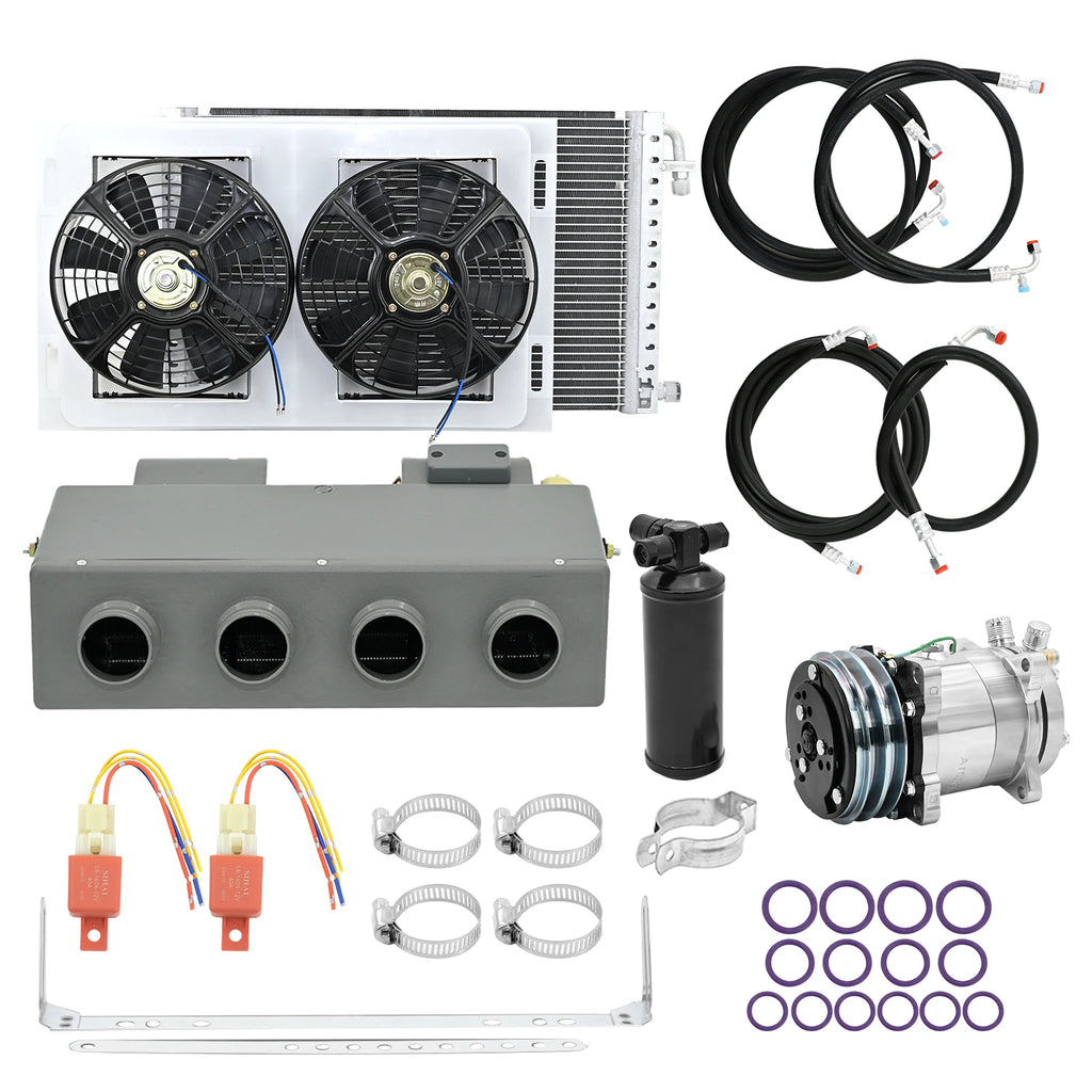 Universal 406-4 Hole Auto AC Evaporator Assembly Unit Air Conditioner & Heater 24V 12V for Classic Cars Truck Van Street Red Rod