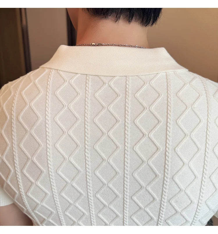 Polo Style Sweaters For Men Autumn Winter New Slim Fit Short Sleeve Mens Casual Sweater Turn Down Collar Knitted Pull Homme 3XL