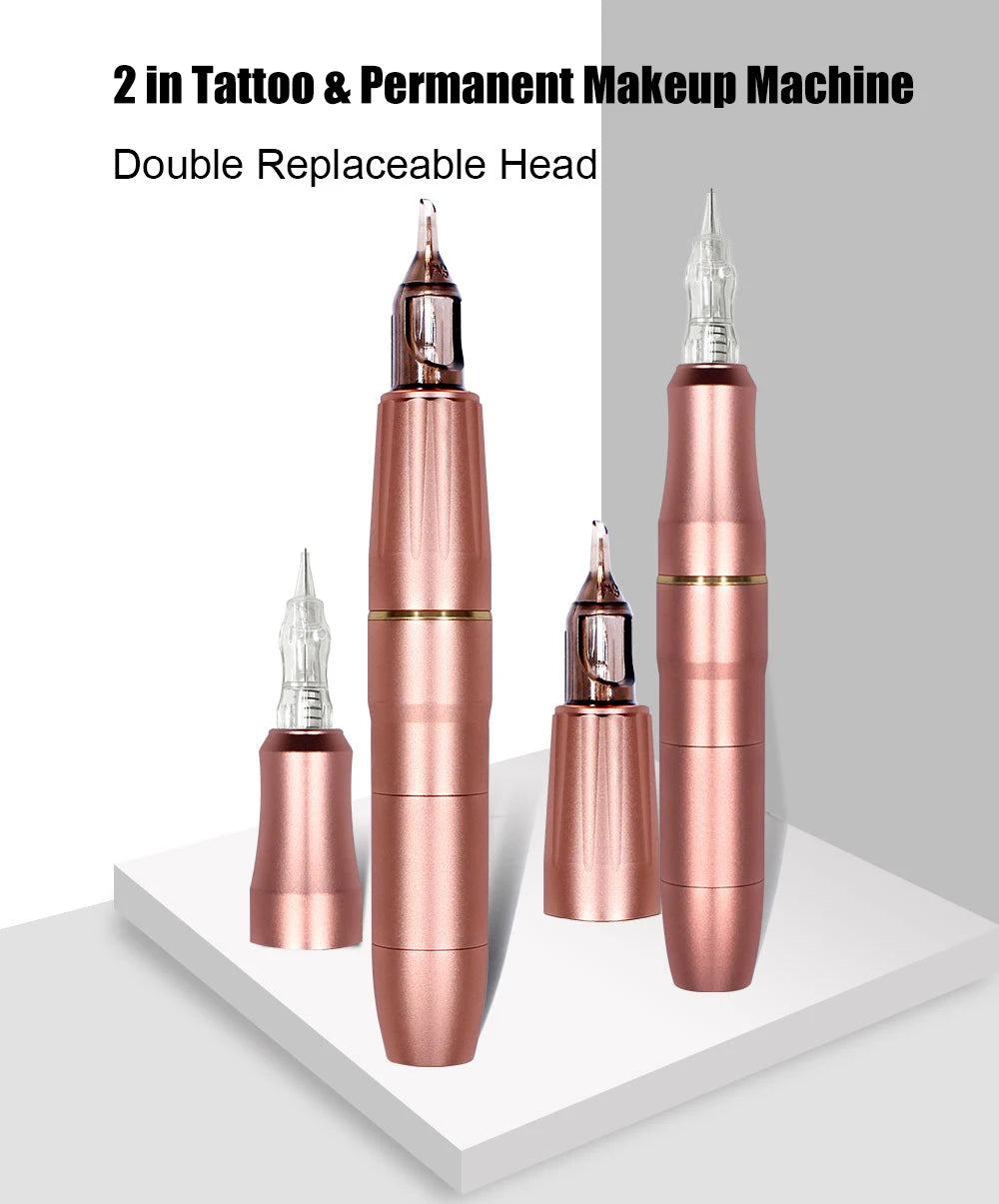 BIOMASER Newest Permanent Makeup Tattoo Machine 2 Head Rose Gold Microblading Pen Equipment 3D Microblading Tattoo Gun Set