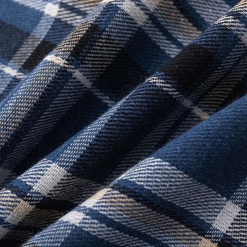 Men Shirt Plaid FlannelLong Sleeve Blue Loose Mens Casual Shirt Oversized Spring Autumn Comfortable Male Soft Dress Shirt