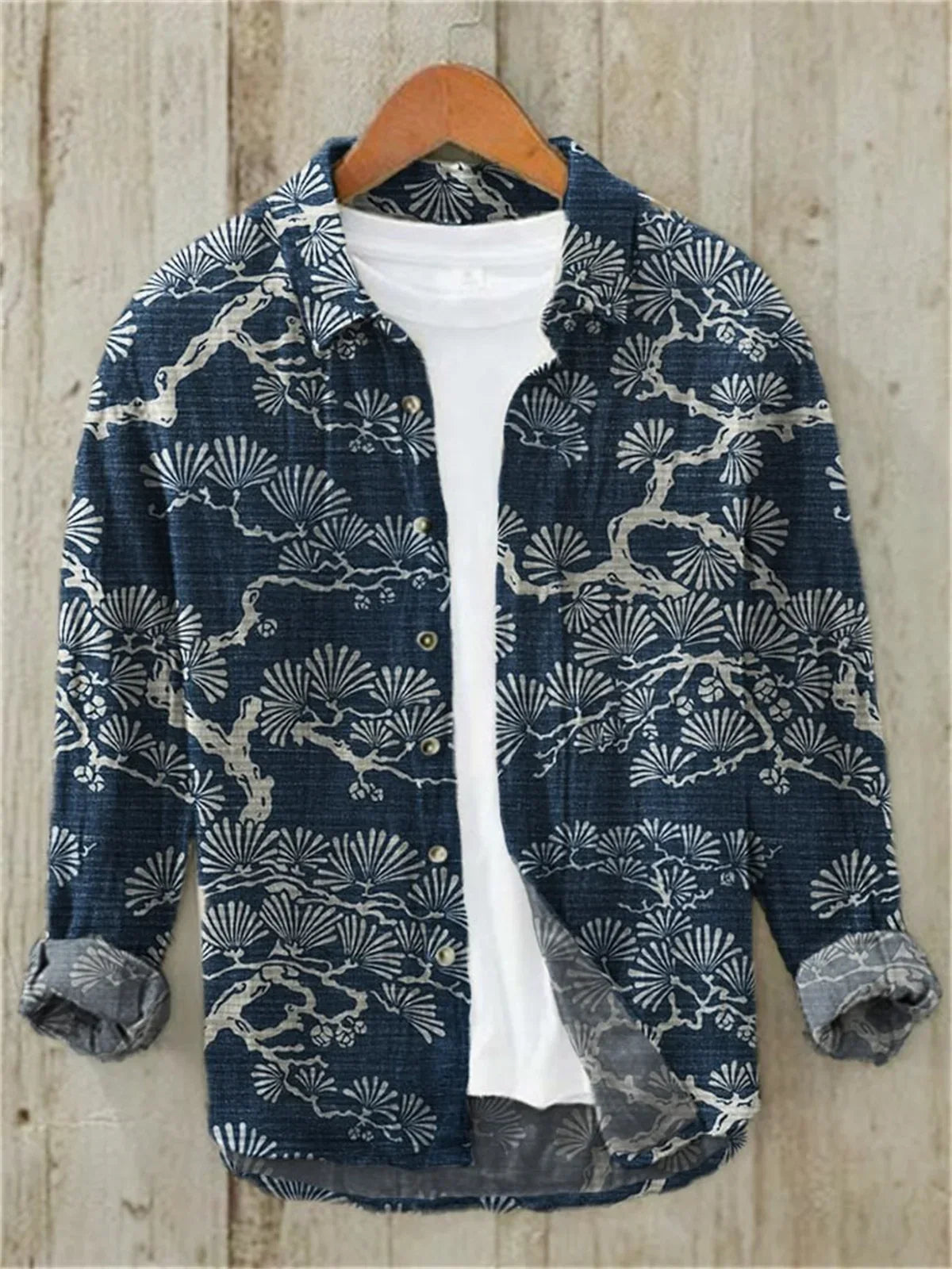 Men's casual versatile fashion street men's shirt lapel single-breasted long-sleeved men's wave long-sleeved shirt