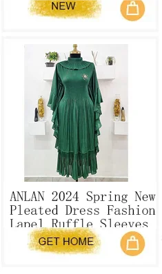 ANLAN Luxury Beading Hollow Out Tassels Pleated Miyake Dresses Women 3D Flower Splice Lantern Sleeve Loose Party Dress 2025 N