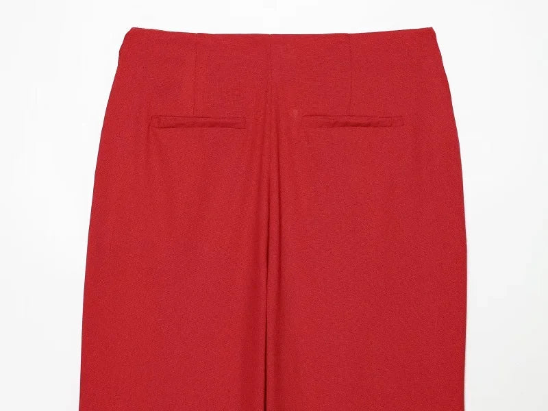 Women's Red Pants Sets Sexy Halter Backless Ruched Crop Tank Top Suit Elegant Female 2 Piece Sets Summer Woman New Matching Sets
