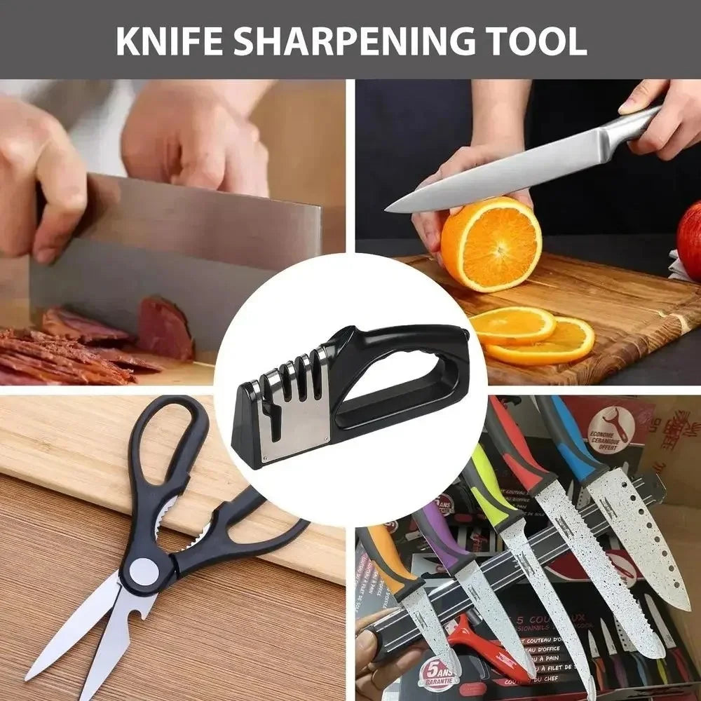 4 Segment Knife Sharpener Kitchen Multifunctional Non-slip Base Knife Sharpener Portable Household Kitchen Gadgets Accessories