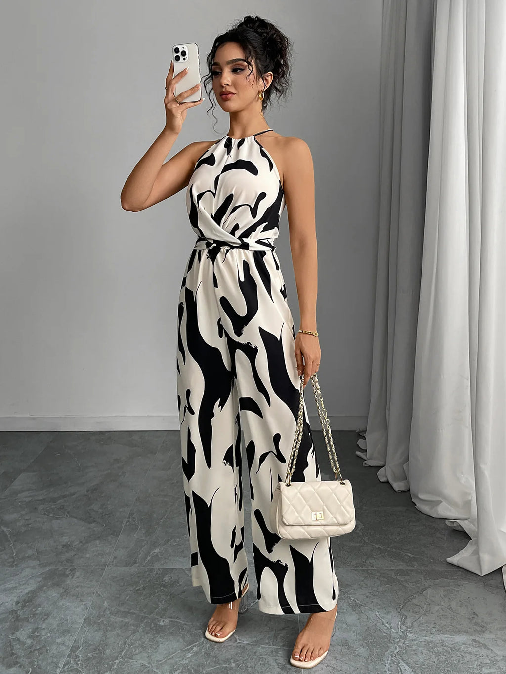 Women's Sexy Halter Neck Jumpsuits Casual Pants Rompers for Women Geometric Print Jumpsuit Party Outfits for Women Ropa Mujer