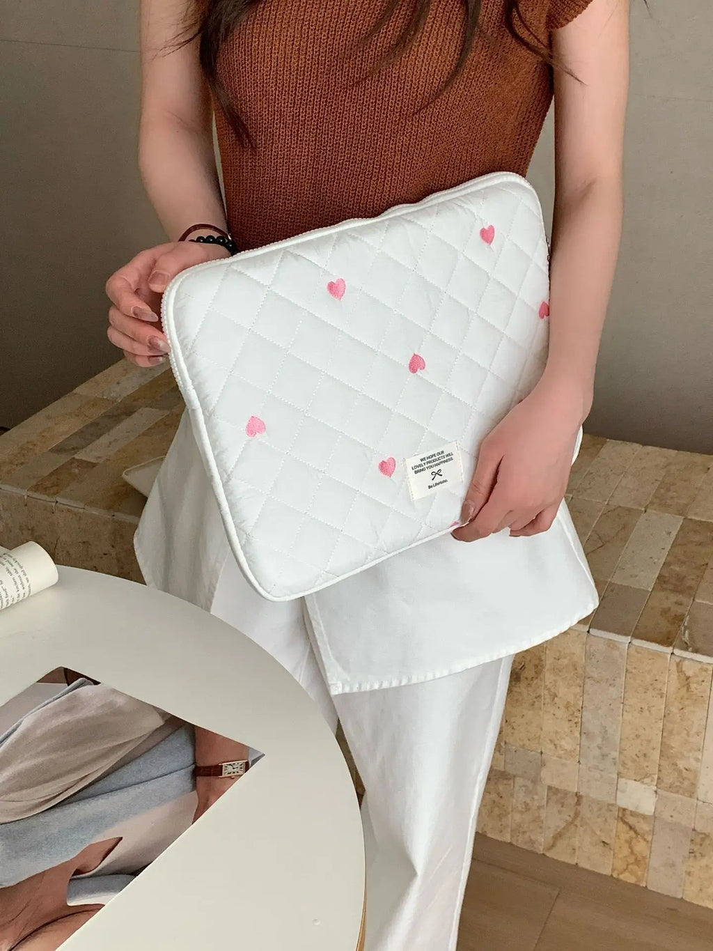 Cute Print Love Embroidery Laptop Bag 11 13.3 14 15 15.6 16 Inch Computer Bag Protection Case Laptop Sleeve Computer Case Bag