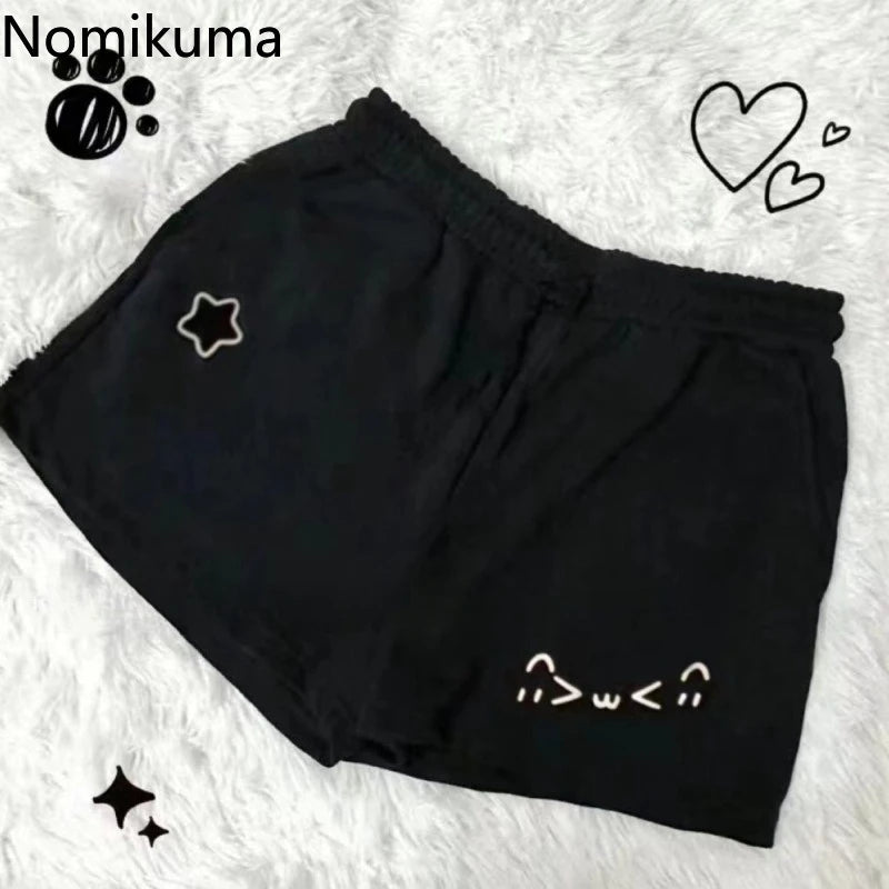Cotton Shorts Women Print Cute Pantalones Cortos De Mujer 2025 New Bottoms Casual Fashion Elastic Waist Summer Wide Leg Pants