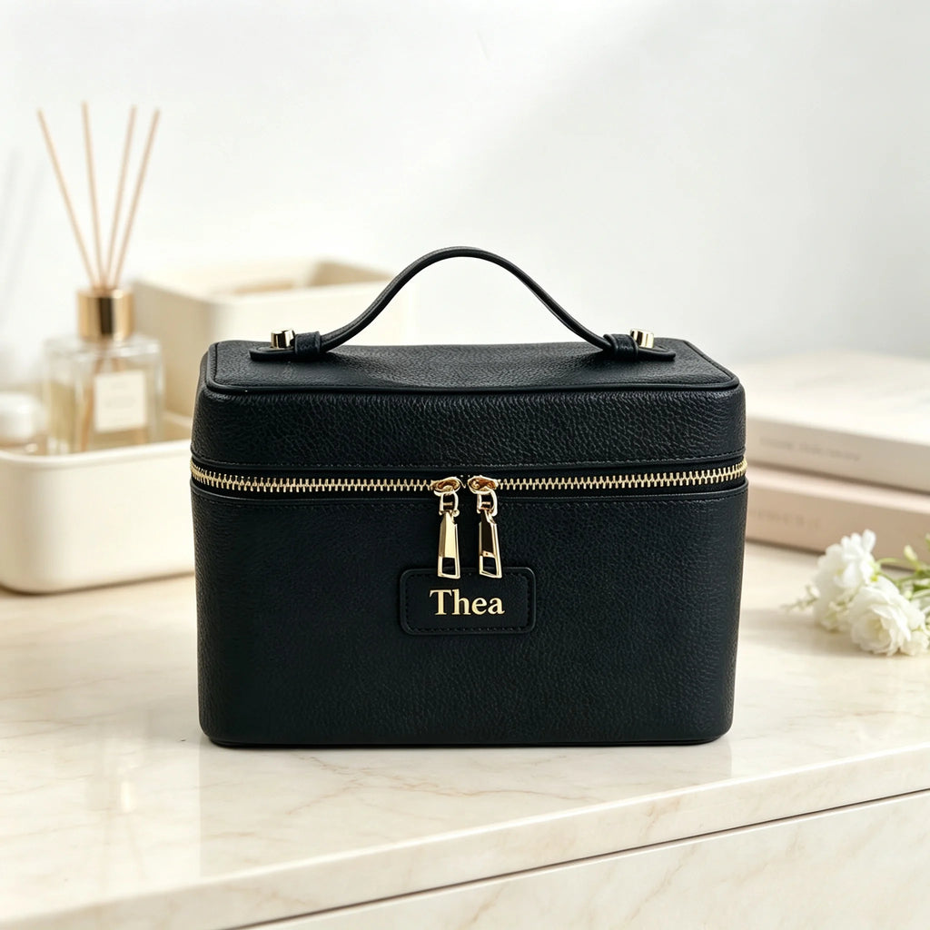 Customized Name PU Leather Cosmetic Bag with Zoned Storage and Large Capacity Travel Toiletry Bag for Autumn Winter New Arrivals