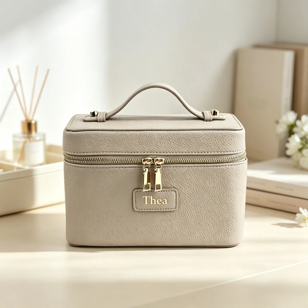 Customized Name PU Leather Cosmetic Bag with Zoned Storage and Large Capacity Travel Toiletry Bag for Autumn Winter New Arrivals