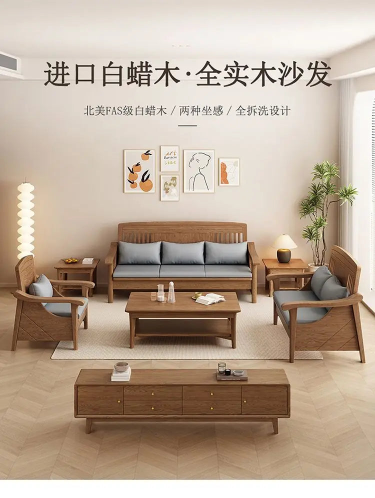 SA-12 Log Color Ash Wood Sofa All Solid Wood Sofa Combination Household Wooden Furniture
