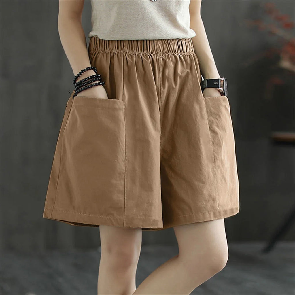Women Straight Cargo Short Pants 2026 Solid New In Fashion Spring Summer Shorts Pocket Elastic Waist Pant Casual Street Trousers