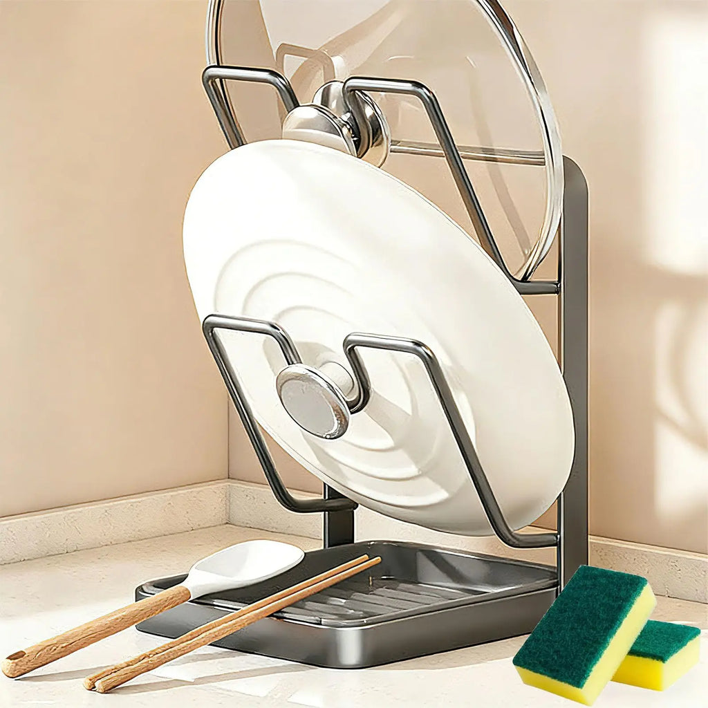 Kitchen Pot Lid Storage Rack Pot Lid Holder With Tray Lid Holder While Cooking Lid And Spoon Rest Kitchen Organizer Stand