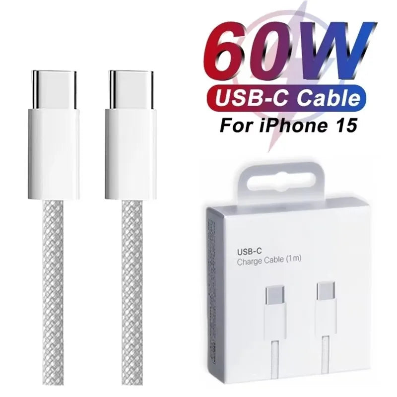 PD 60W Dual USB-C Fast Charging Braided Cable For iPhone 15 16 Pro Max 15 16 Plus Type C to Type C Quick Charger Cable With Box