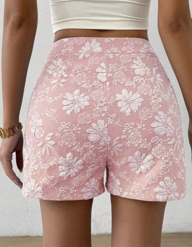 Women's Retro Jacquard High Waist Straight Shorts Summer Breathable Street Casual Hot Pants Versatile Bottoms for Daily Vacation
