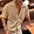 Men's Vintage Knitted Polo Shirt 2025 Summer Short Sleeve Cotton-Blend Breathable Old Money Style Luxury Texture Top