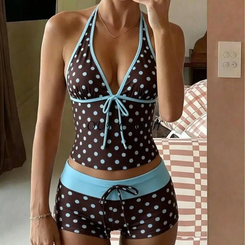 Womens 2 Pieces Set Tankini Swimsuits with Shorts Vintage Beach Swimsuit Swimwear Vacation Outfit Y1AC