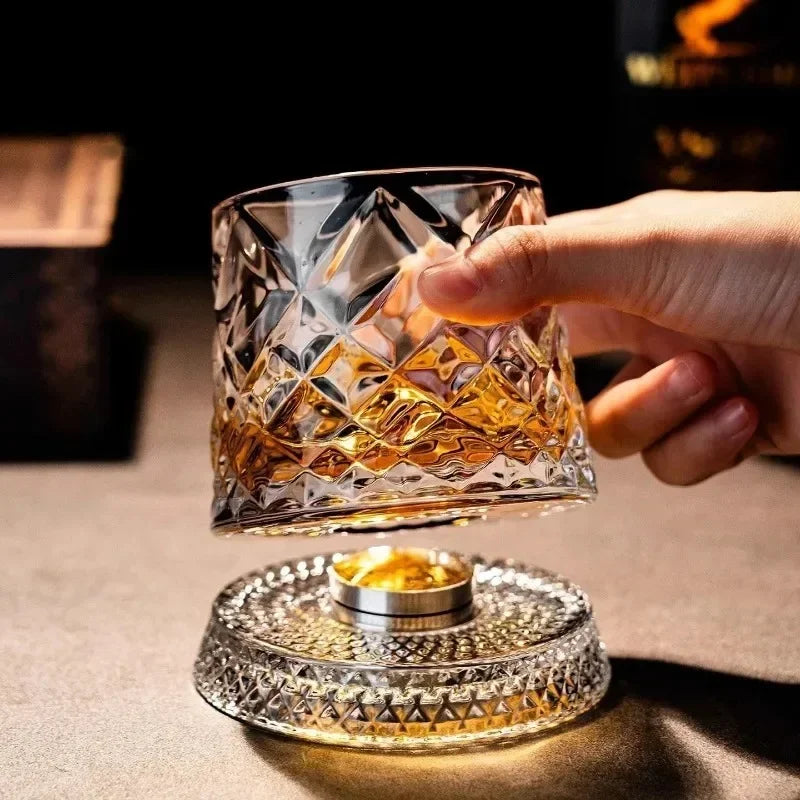 280ml Whiskey Glass The Crystal Rotates 360° White Wine and Cocktail Drinks Bar Party Cool Bar Accessories Unique Gift
