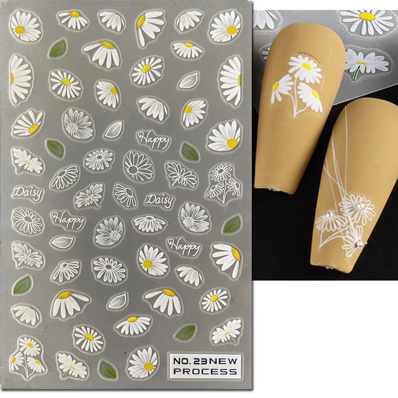 3d Nail Art Ultrathin Decals Blue Pink Blossom Florals Flowers Leaves Nail Stickers Decoration For Nail Tips Beauty