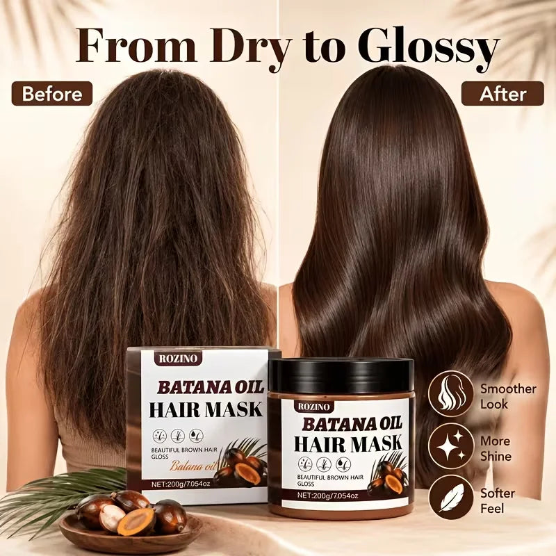 ROZINO Batana Oil Hair Mask 200g, Moisturizing Hair Conditioner for Dry Frizzy Hair, Nourishing Hair Treatment Mask for Smooth Shiny Hair, Deep Conditioning Hair Care, Easy to Use at Home