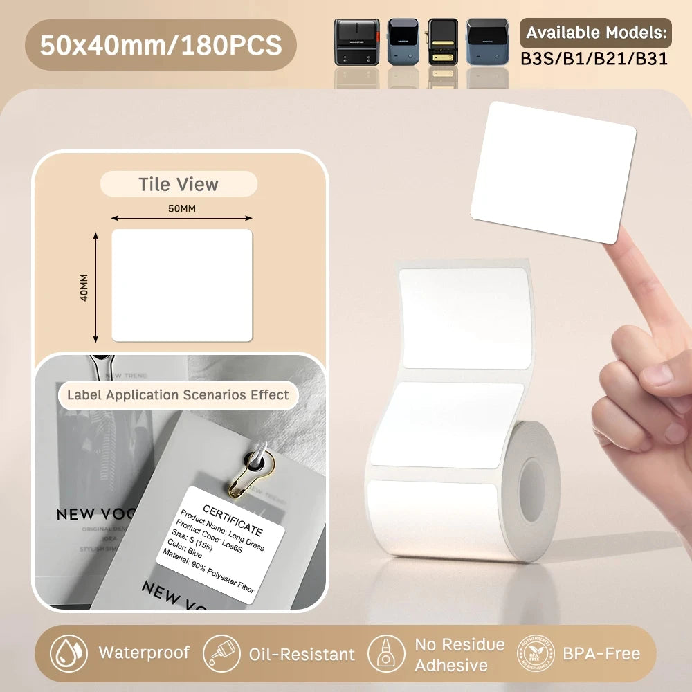 NIIMBOT B21/B1/B3S Full white series Thermal Label Sticker Paper Printable 20-50mm