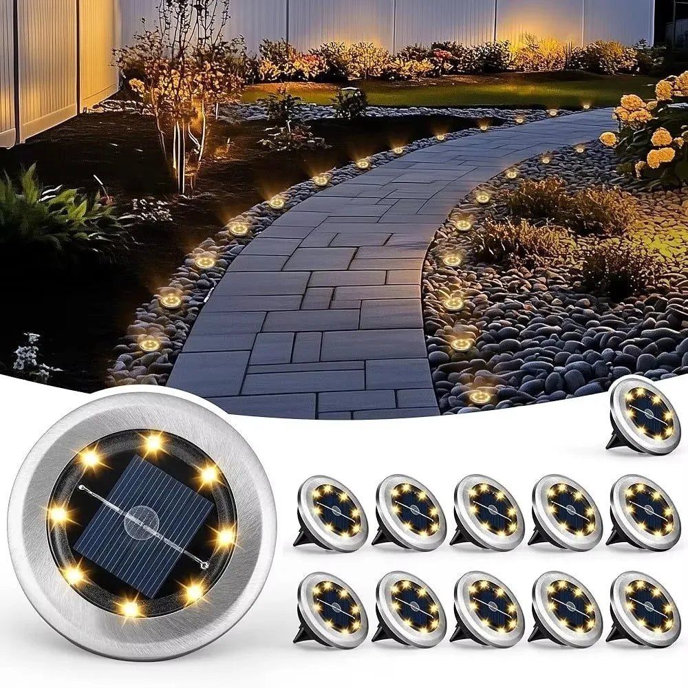 New Solar-powered Path Lights LED Stainless Steel Courtyard Lawn Lights Lighting Tools Garden Ground-mounted Light
