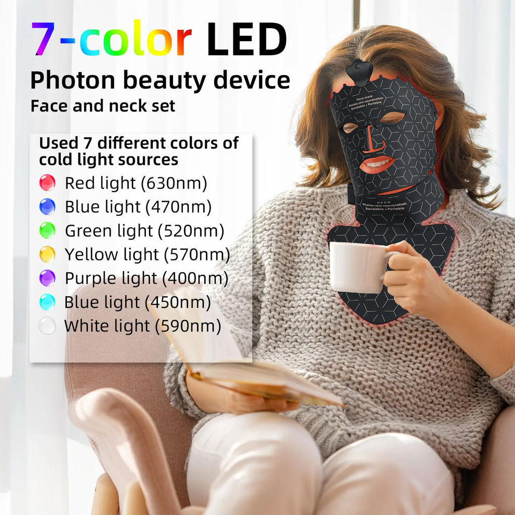 Red Light 7 Colors LED Face Mask Therapy Beauty Mask for Anti-Aging Wrinkles Skin Rejuvenation Lifting Tighten Home Use Tool