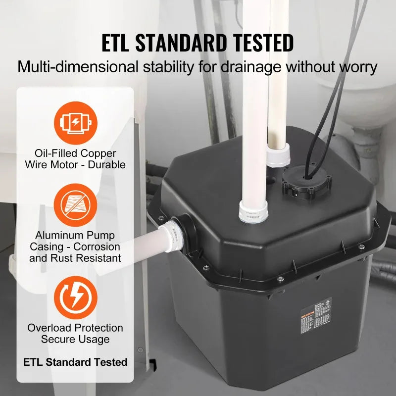 Utility Sink Pump 1/3HP 1/2HP 120V Under-Sink Sump Pump System with 6 Gallon Basin Automatic Utility/Laundry Drain