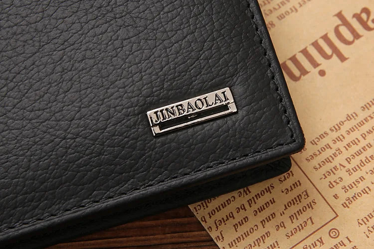 JINBAOLAI Retro Short Men Wallets Genuine Leather Credit Card Holder Waterproof Men Purse Classic Coin Pocket Black Male Wallet