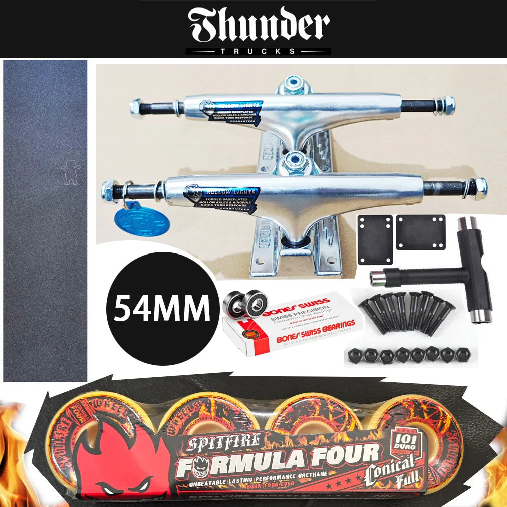 THUNDER Skateboard Trucks 147 Size for 8 Inch Decks, Plus Pro Chrome Steel BNS Bearings Grip Tape Skateboards and SF Wheels