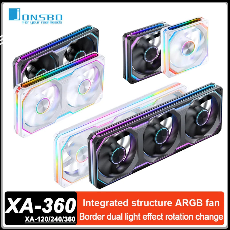 JONSBO XA-120/240/360 PC Case Fan Three Sided Mirror 5V/3Pin ARGB Fan Integrated Cold Exhaust Cooling Fan