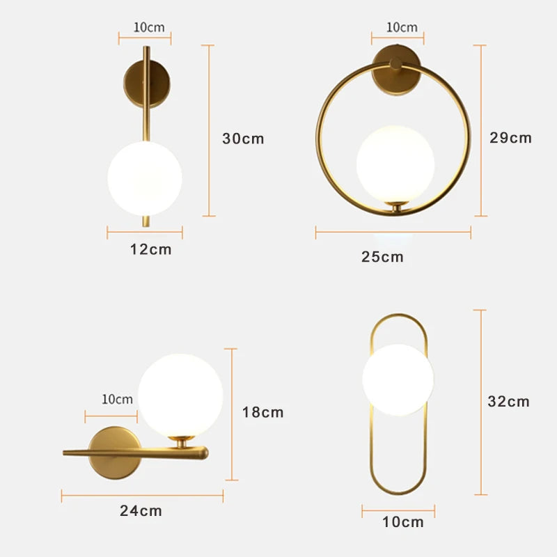 Modern LED Wall Lamps Black Gold Glass Ball Wall Sconces Living Rom Bedroom Hotel Decor Wall Lights Bedside Lights Aisle Lamp G9