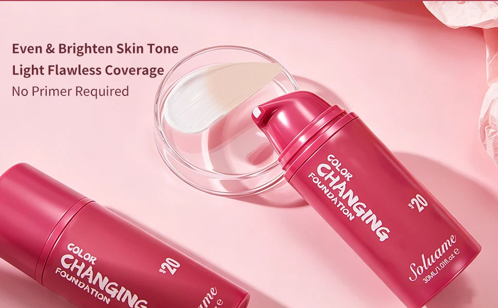 Color Changing Foundation Spf 20 Sunscreen Face Makeup, 30ml, Flawless Coverage Self-Adjusting Liquid Foundation for Natural Look