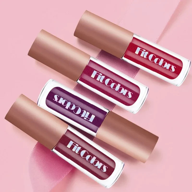 4Pcs/Set Metallic Lip Gloss Pearly Diamond Fine Glitter Matte Moisturizing Waterproof No-stick Cup Lip Glaze Liquid Lipstick Kit
