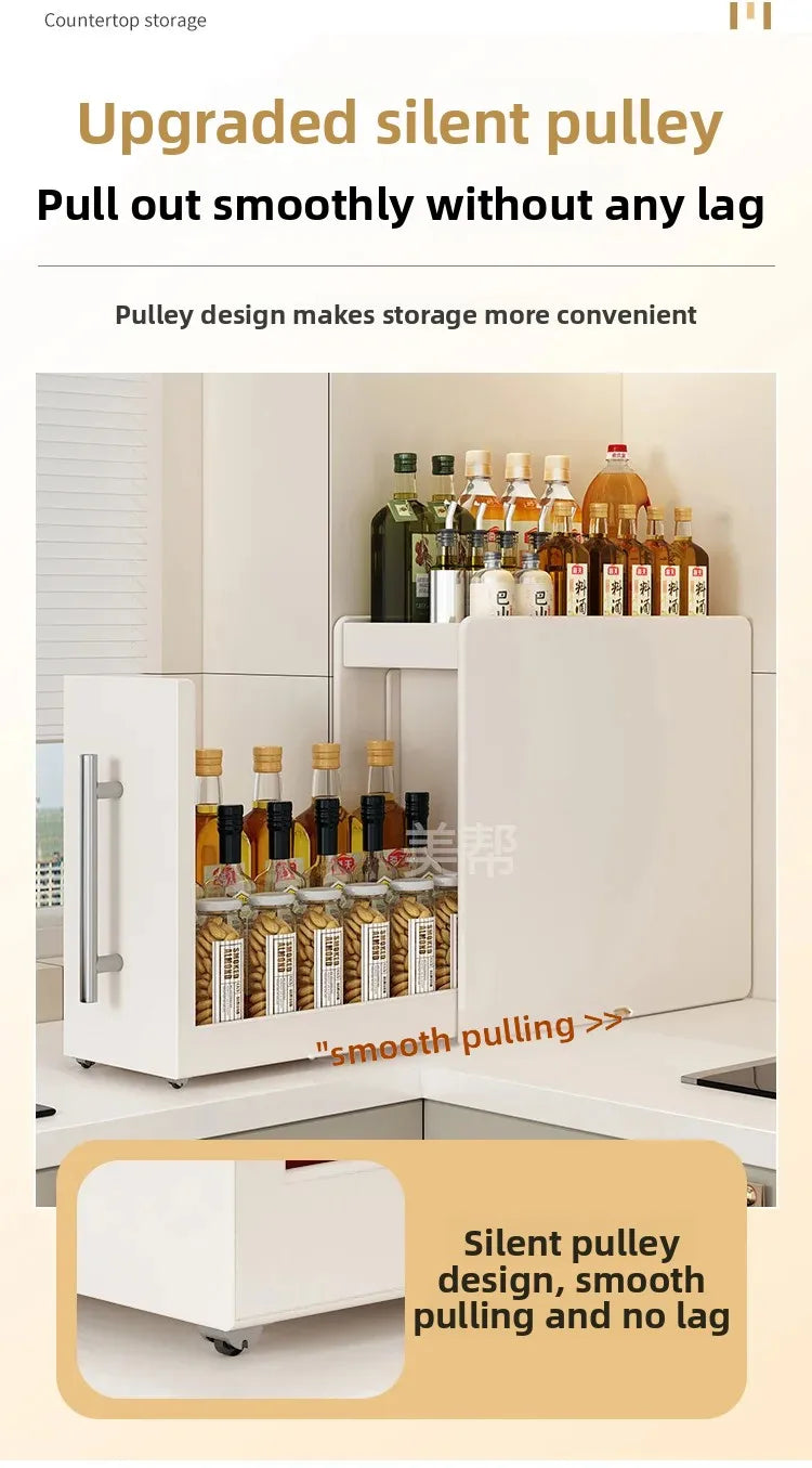 Narrow Kitchen Countertop Pull-Out Spice Rack Organizer Space Saving Shelf with 16 Magnetic Accessories Included
